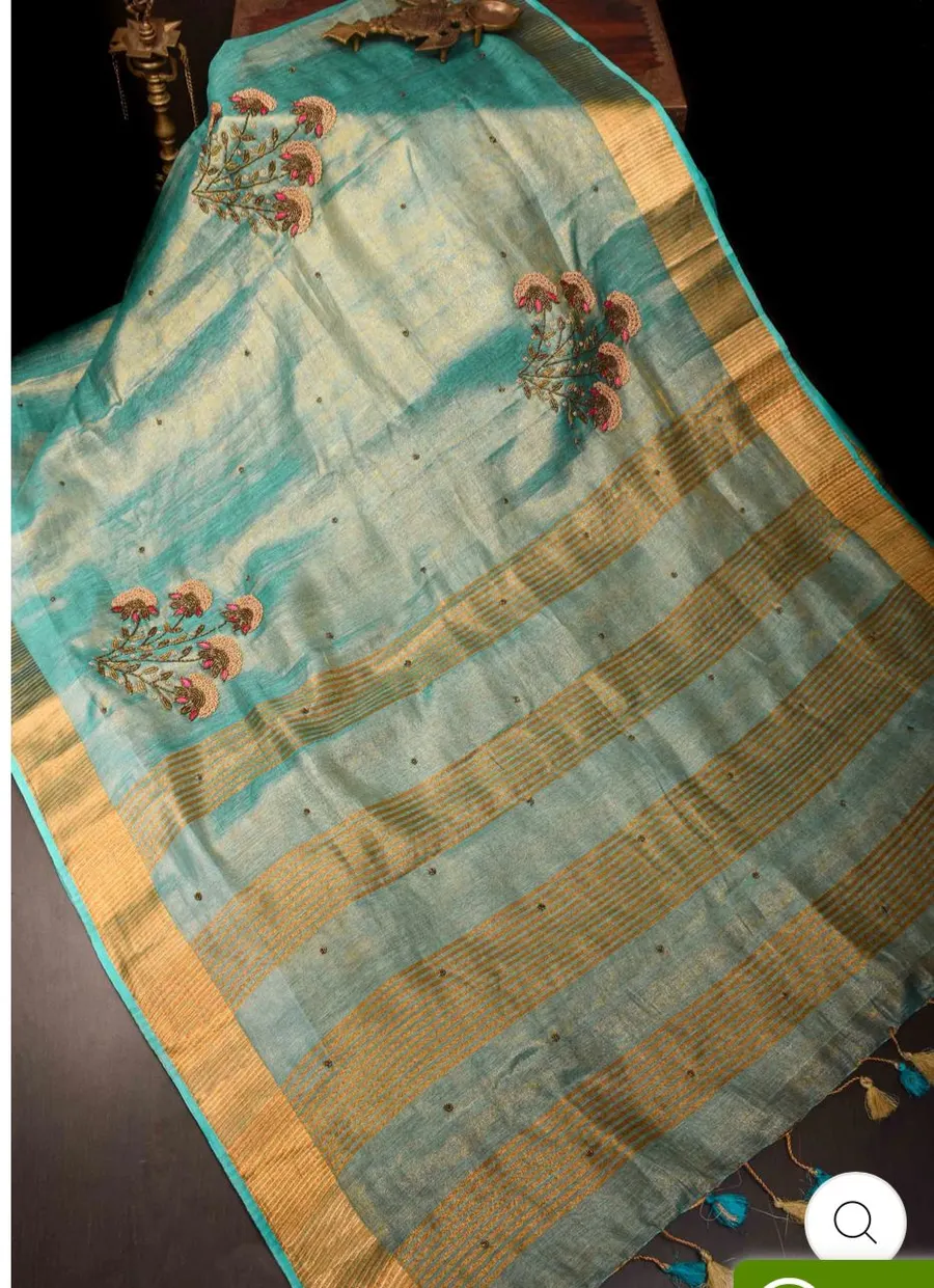 PURE TISSUE LINEN WITH JARI BY FINE  LINEN FLORAL HAND WORK DESIGNS